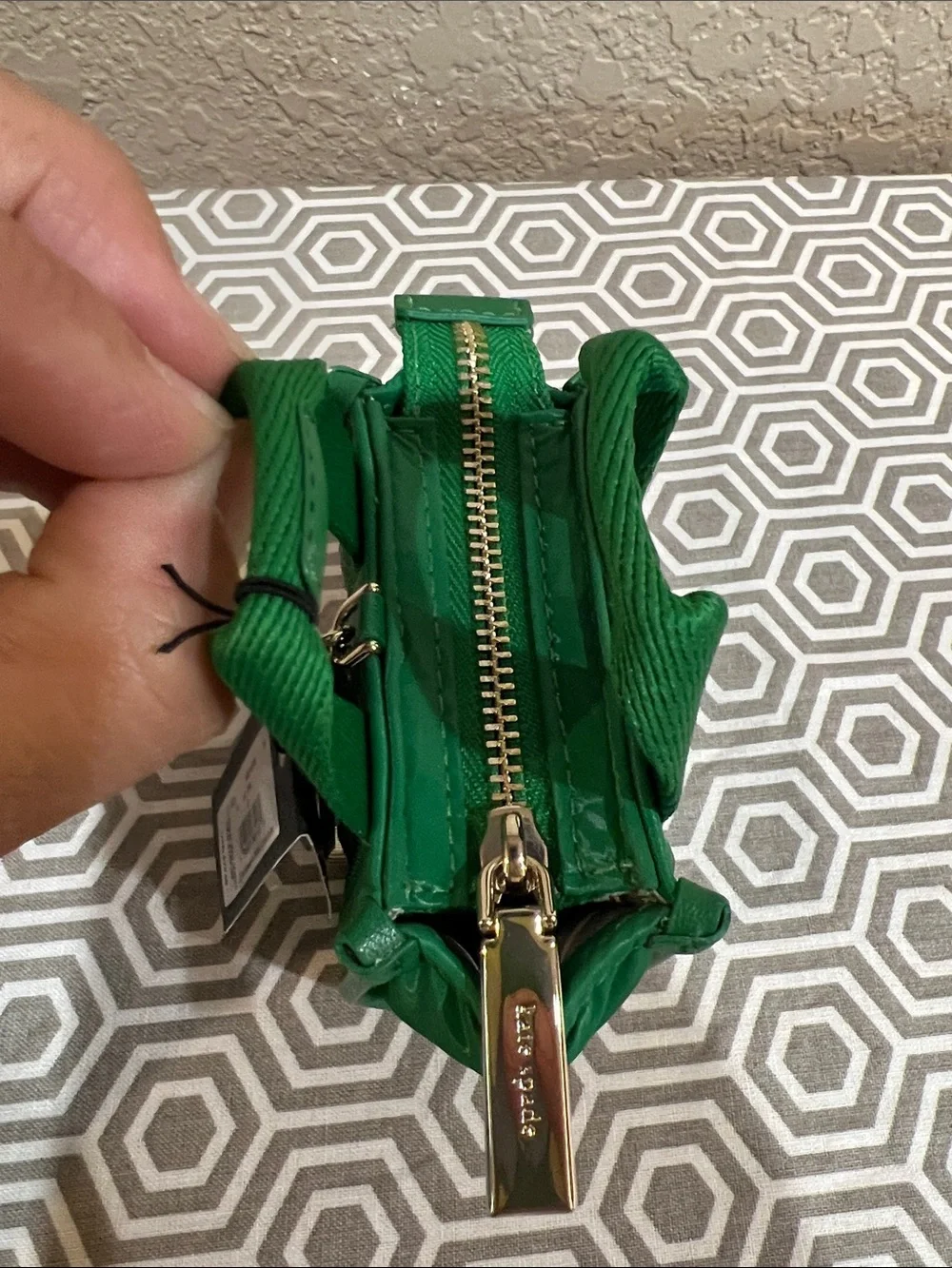 kate spade Green Quilted Mini Tote keychain